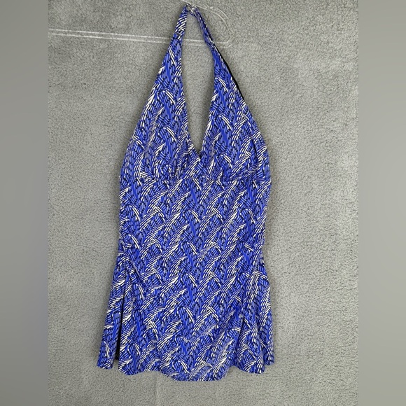 LL bean women’s one piece swim dress blue pattern 12 long - Picture 1 of 6